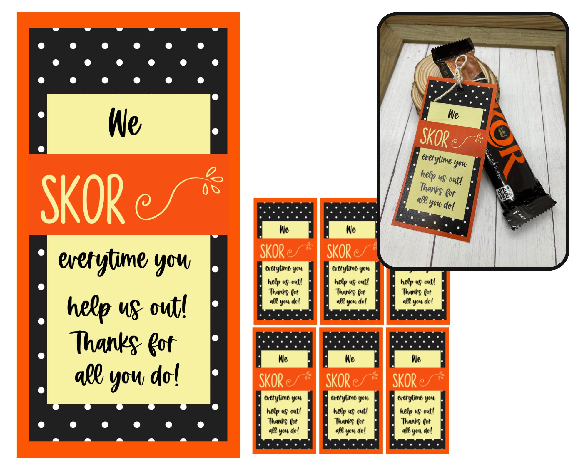 SKOR Candy Printable Tags Thank You Candy tags Thank You | Etsy