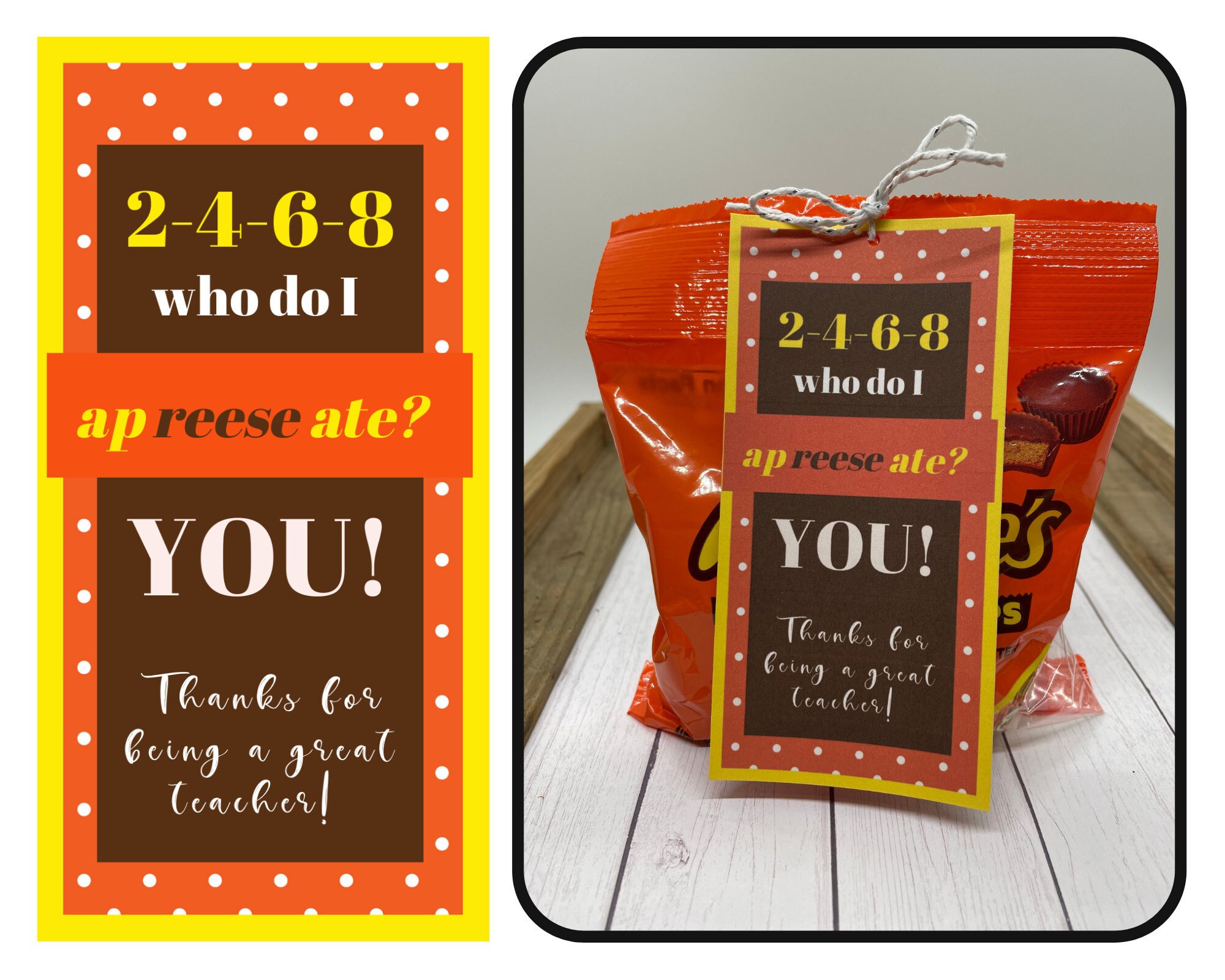 Reeses Candy Printable Tags Thank You Candy tags Thank You Etsy