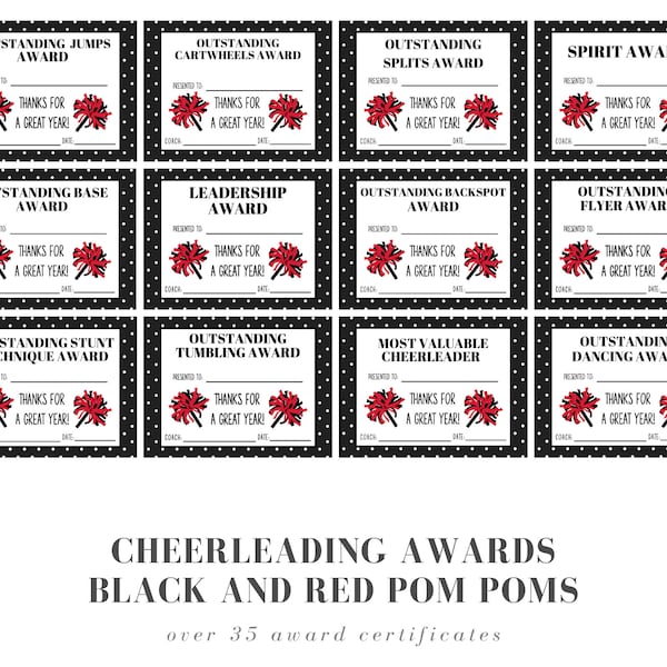 Cheerleading Award Certificates | Black and Red Pom Poms