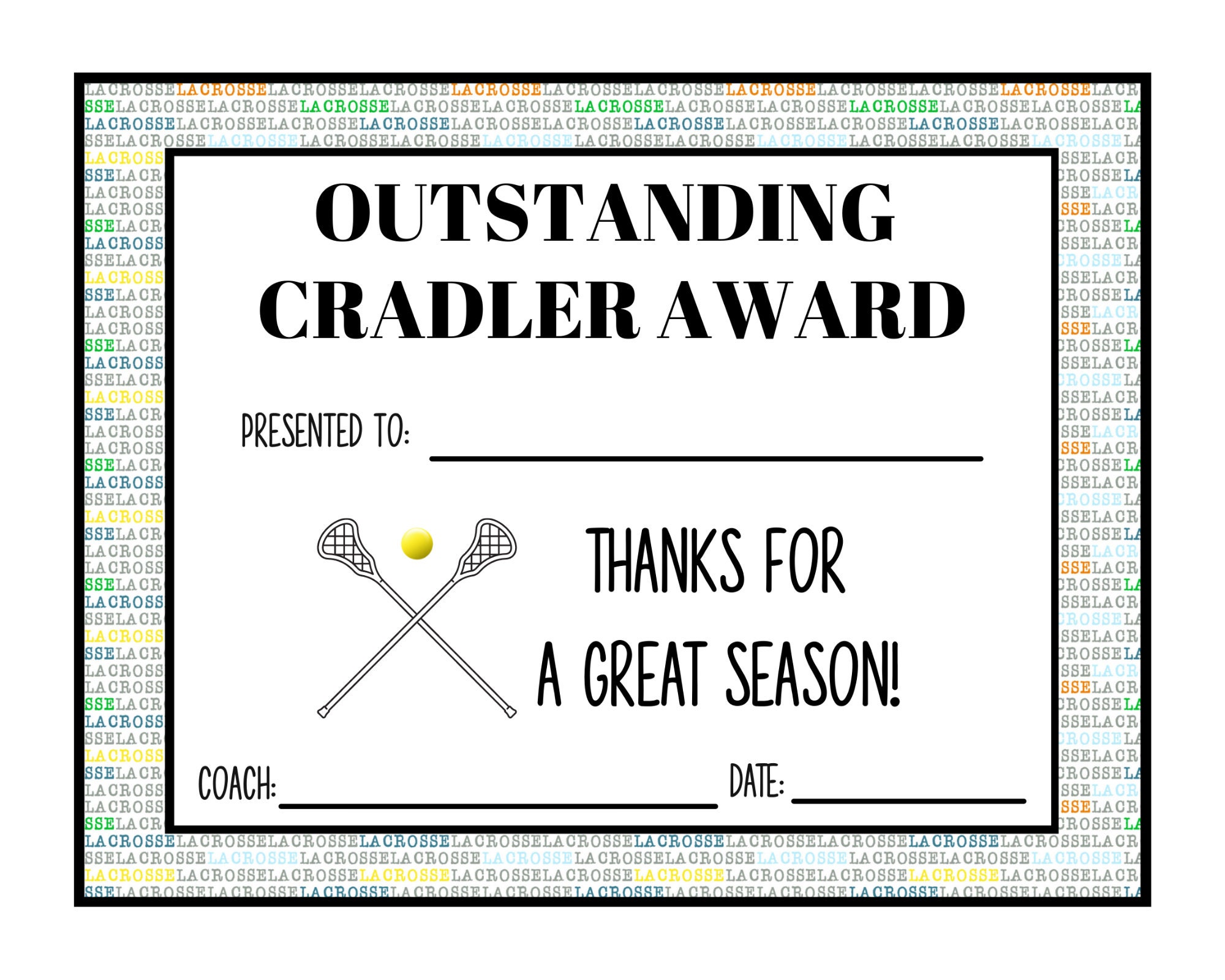 Lacrosse Award Certificates Etsy
