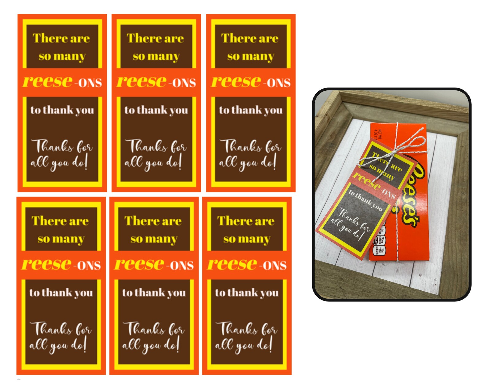 Reeses Candy Printable Tags Thank You Candy tags Thank You | Etsy