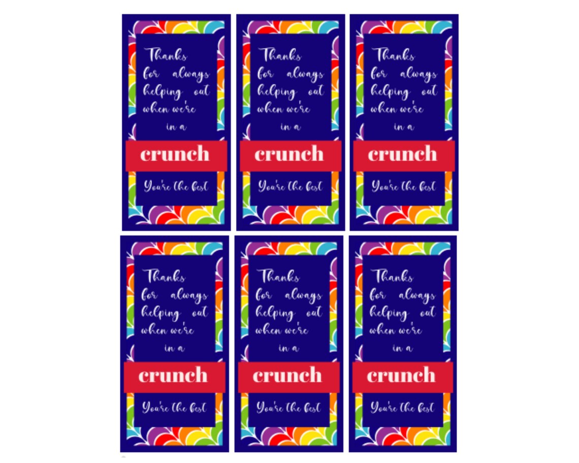 Nestle Crunch Candy Printable Tags Thank You Candy Tags - Etsy