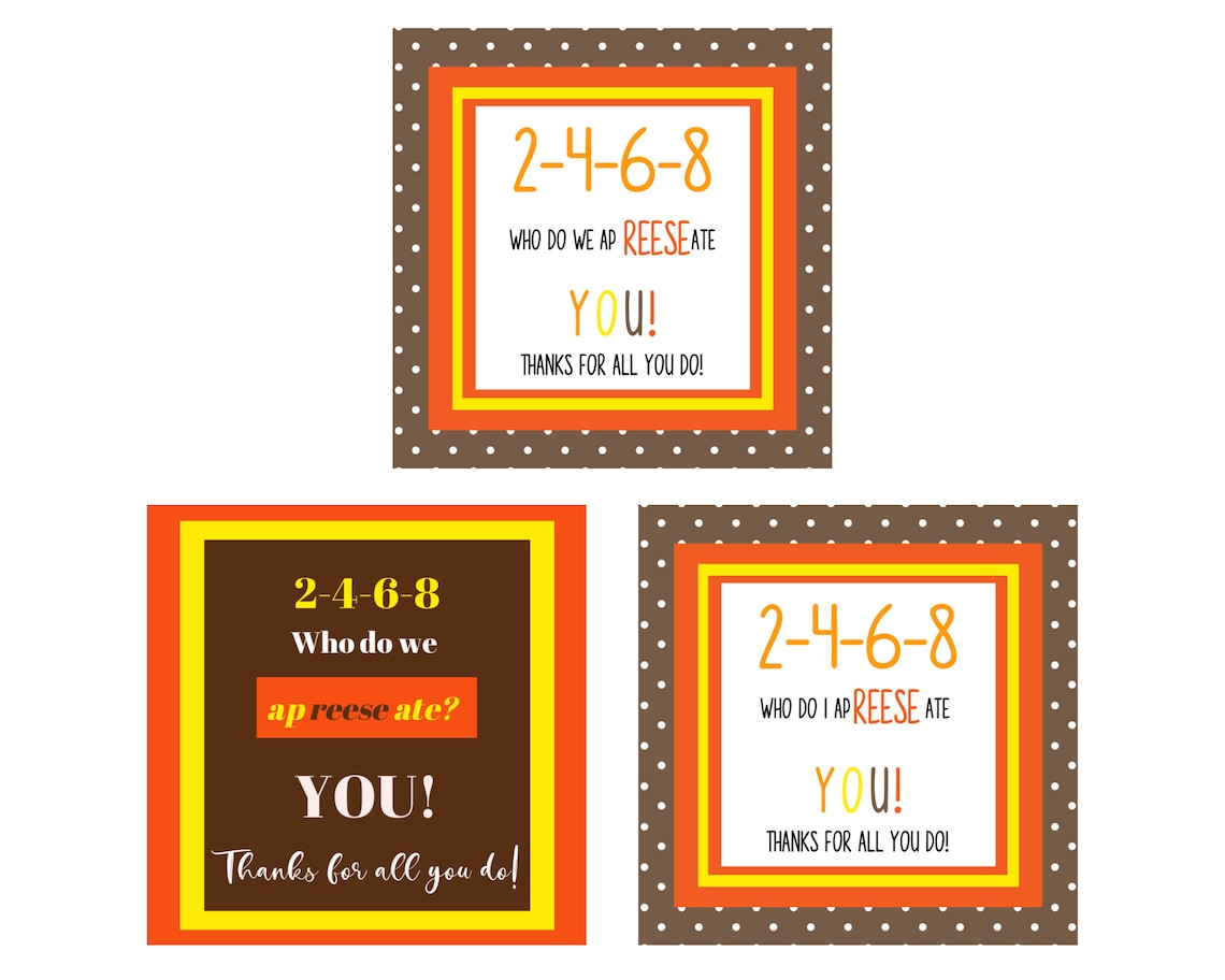 Reeses Candy Printable Tags Thank You Candy tags Thank You Etsy
