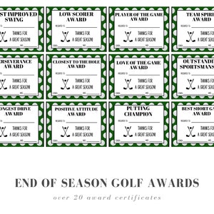 Golf Award Certificates End of Season Digital Download Printables