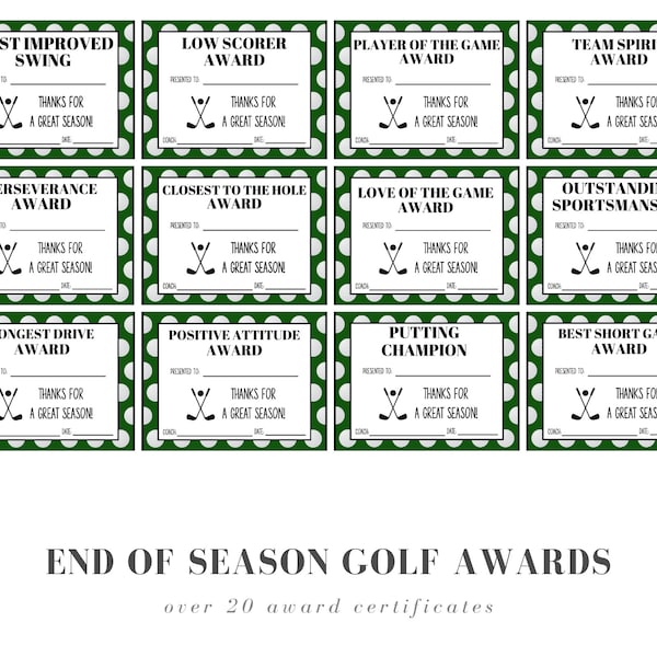 Golf Award Certificates End of Season Digital Download Printables