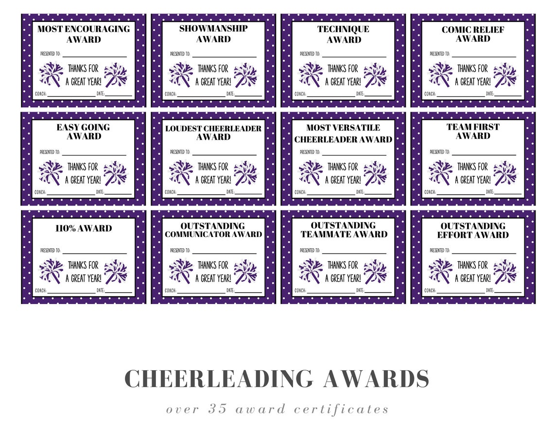 Cheerleading Award Certificates Purple Pom Poms Etsy
