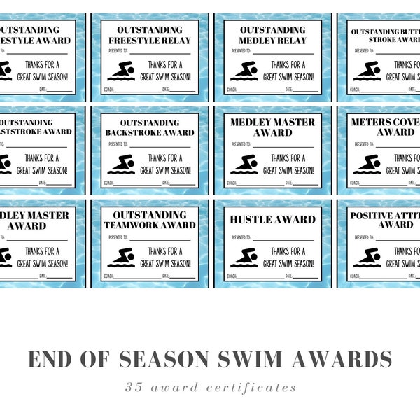 End of Season Swim Team Award Certificates | 35 swimming awards for end of season banquet