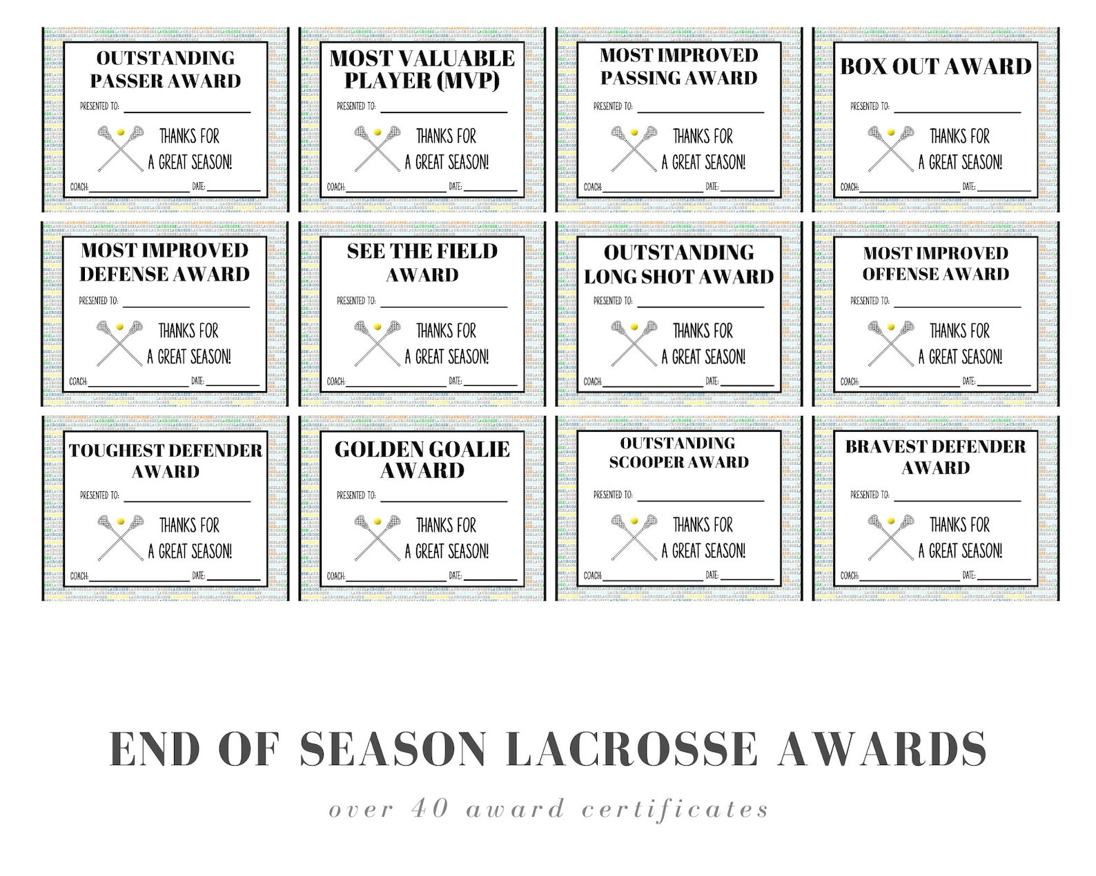 Lacrosse Award Certificates Etsy