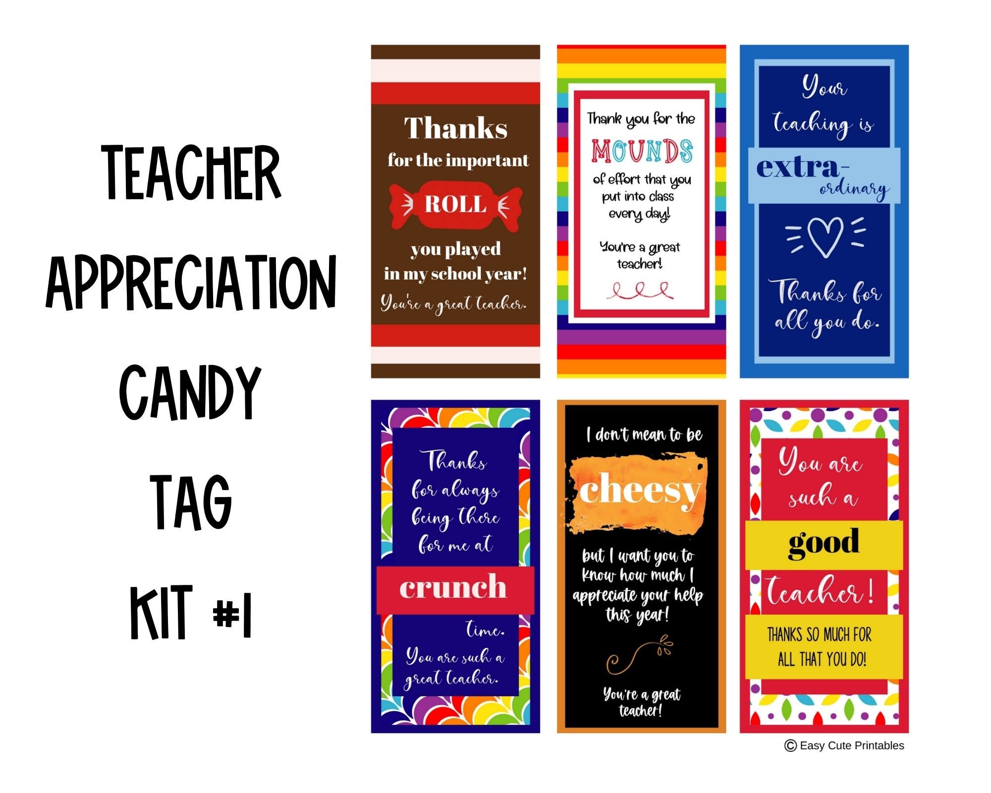 Teacher Appreciation Candy Tag Kit Features 6 different candy Etsy