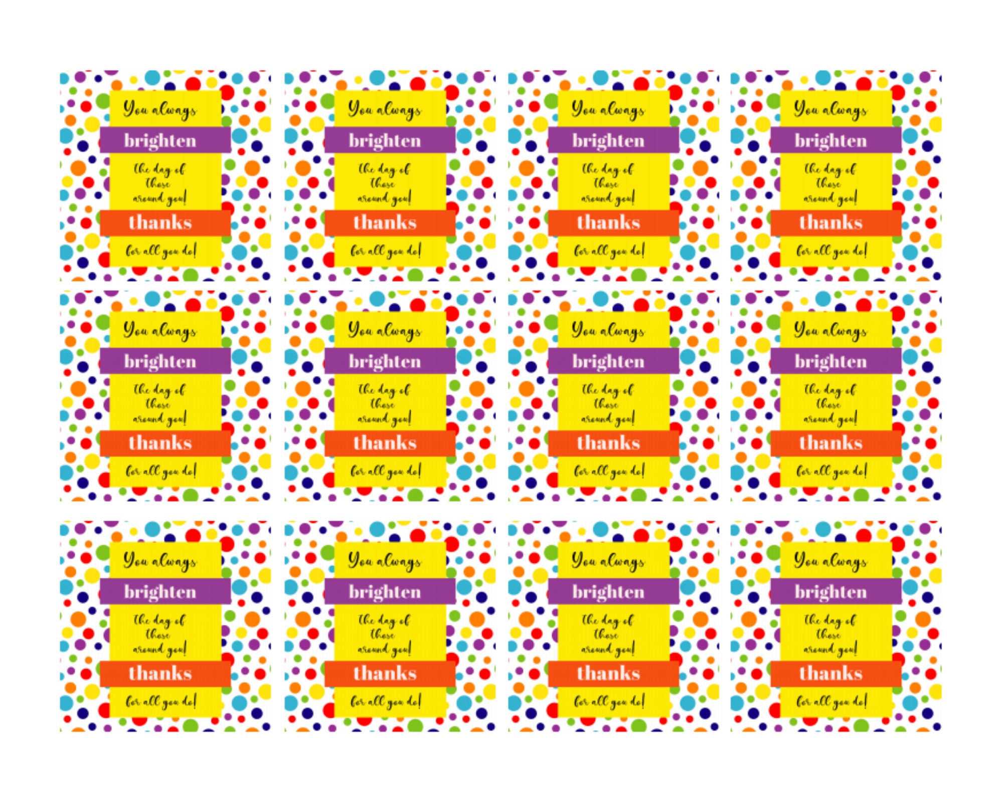 Skittles Candy Printable Tags Thank You Candy tags Thank Etsy
