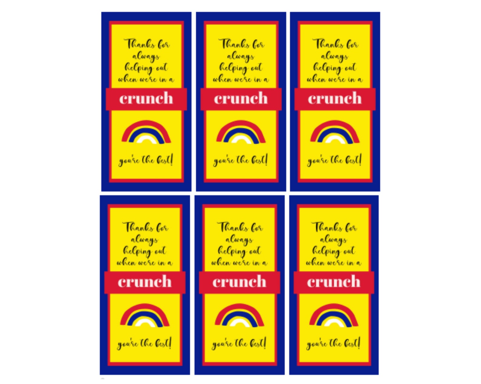 Nestle Crunch Candy Printable Tags Thank You Candy Tags Etsy