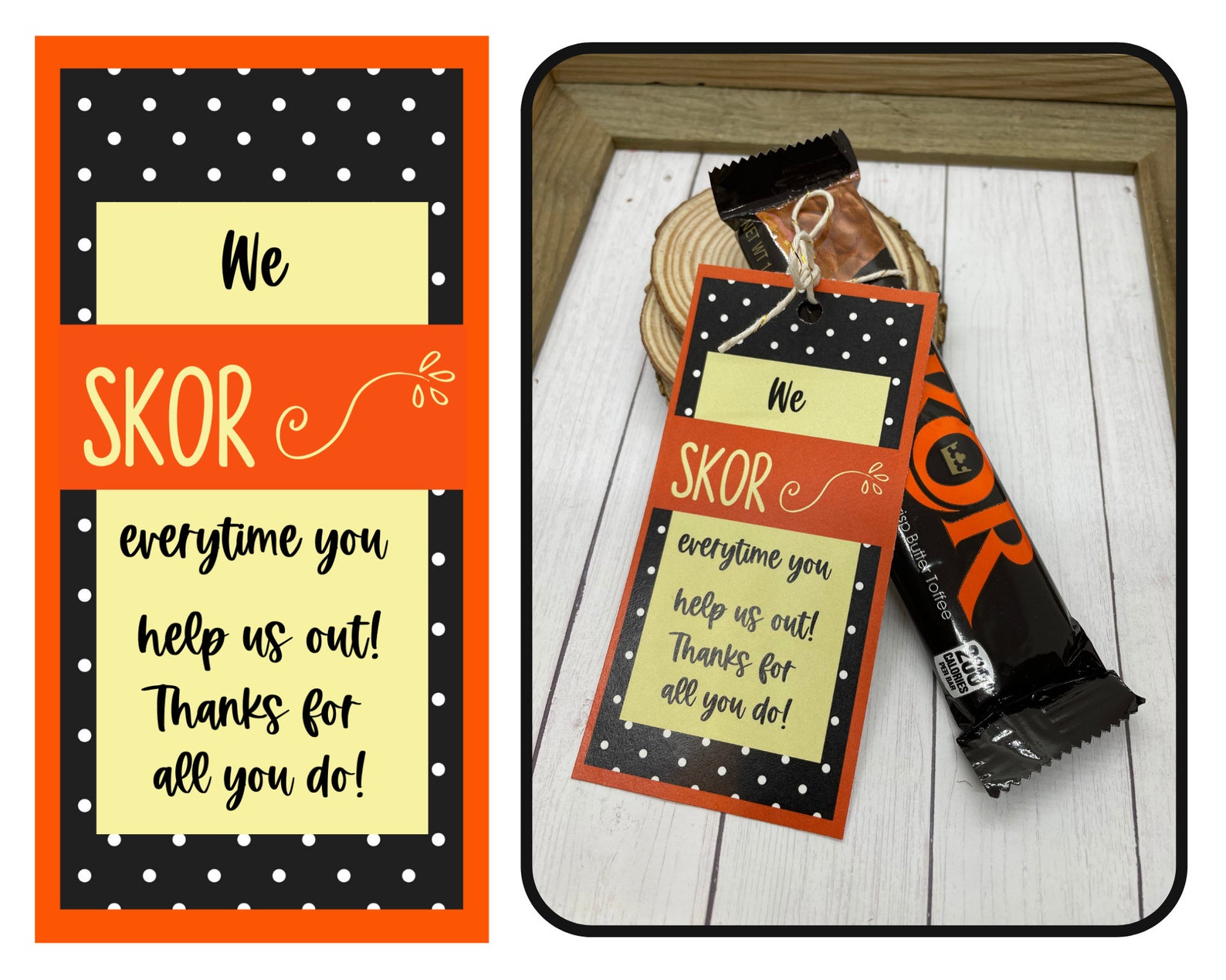 SKOR Candy Printable Tags Thank You Candy tags Thank You | Etsy