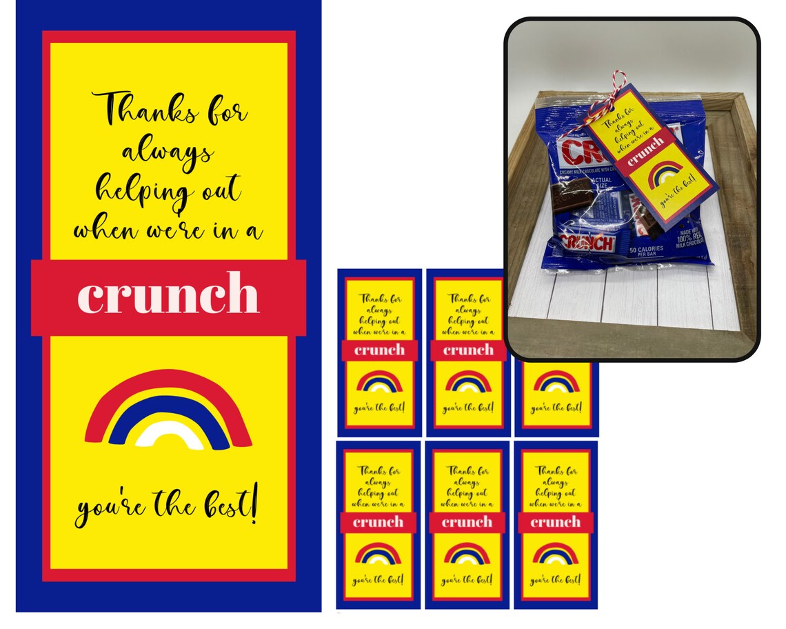 Nestle Crunch Candy Printable Tags Thank You Candy Tags - Etsy