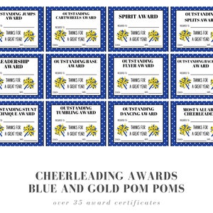 Cheerleading Award-certificaten | Koningsblauwe en gouden pompons