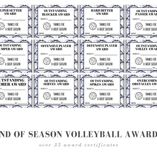 Certificats de récompense de volley-ball de fin de saison | 30+ certificats de volley-ball