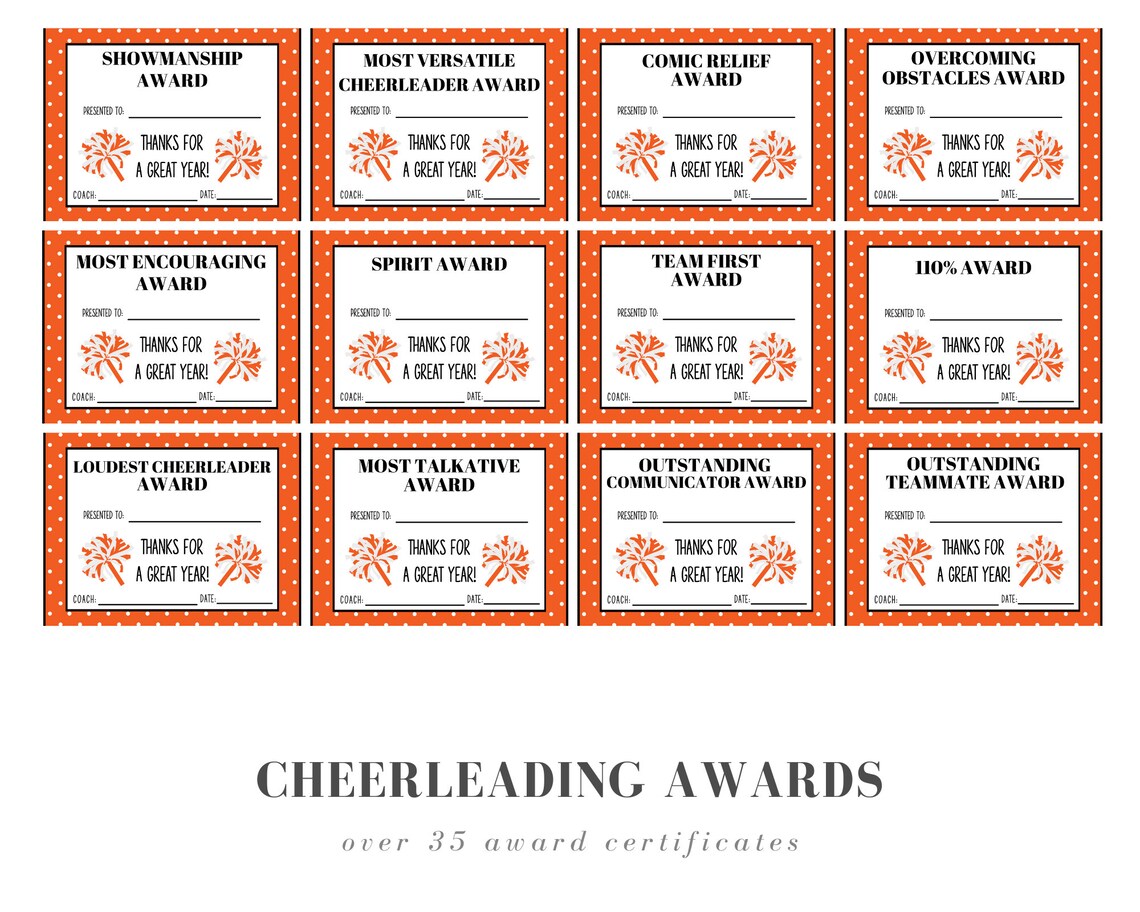 Cheerleading Award Certificates Orange Pom Poms Etsy
