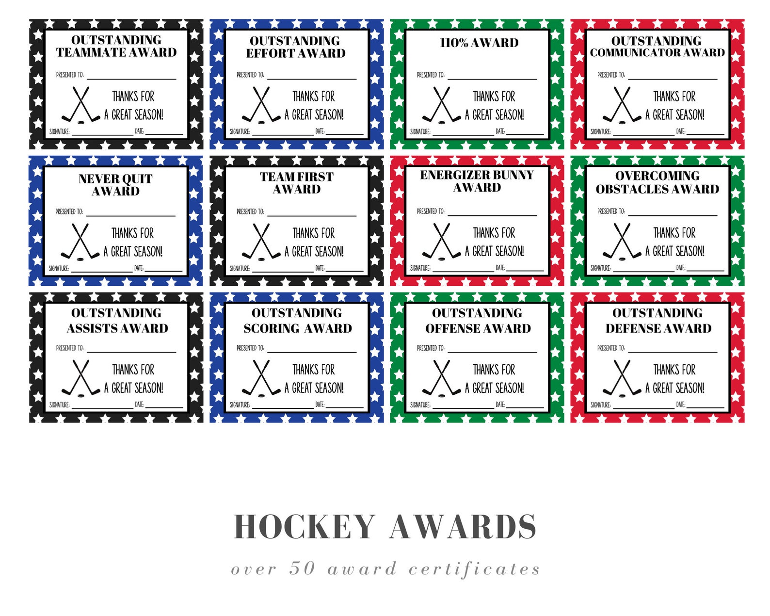 Hockey Award Certificates Etsy