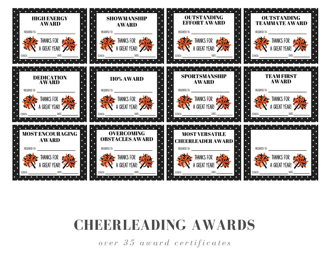 Cheerleading Award Certificates Black and Orange Pom Poms Etsy