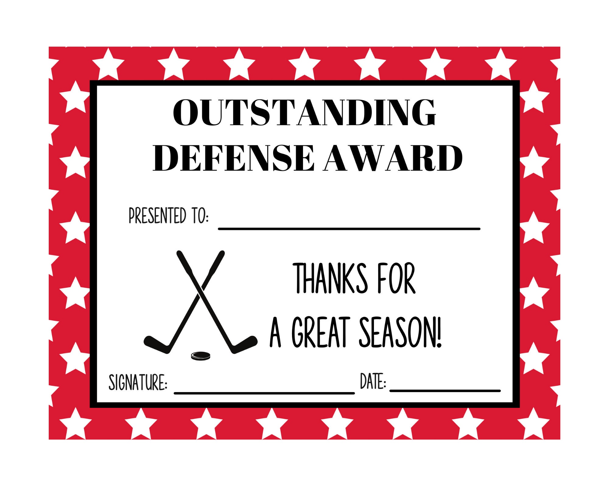 Hockey Award Certificates Etsy