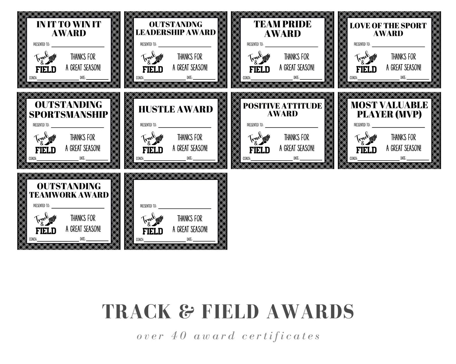 Track and Field Award Certificates of Achievement Digital Awards