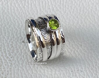 Women Ring 925 Sterling Silver Spinner Ring Free Shipping Meditation Peridot Ring Handmade Ring Statement Ring Gift Her Thumb