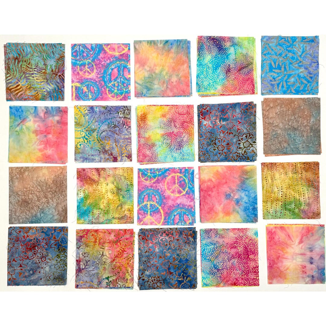 Batik Pattern Square 66 Piece Batik Cotton Quilt Squares – 5 Inch Pre-cut Charm Pack for ...