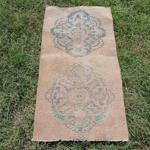 Turkish small area rug, Oushak rug, Vintage rug, Natural dye, Handwoven rug, Turkish Door Mat, Bathroom Decor,