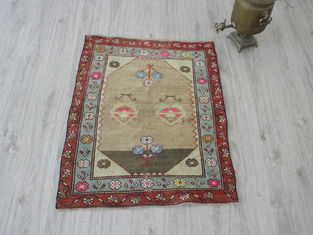 3x3 Square Accent Rug, Handmade Rug, Oriental Rug, Kitchen Accent Rug ...