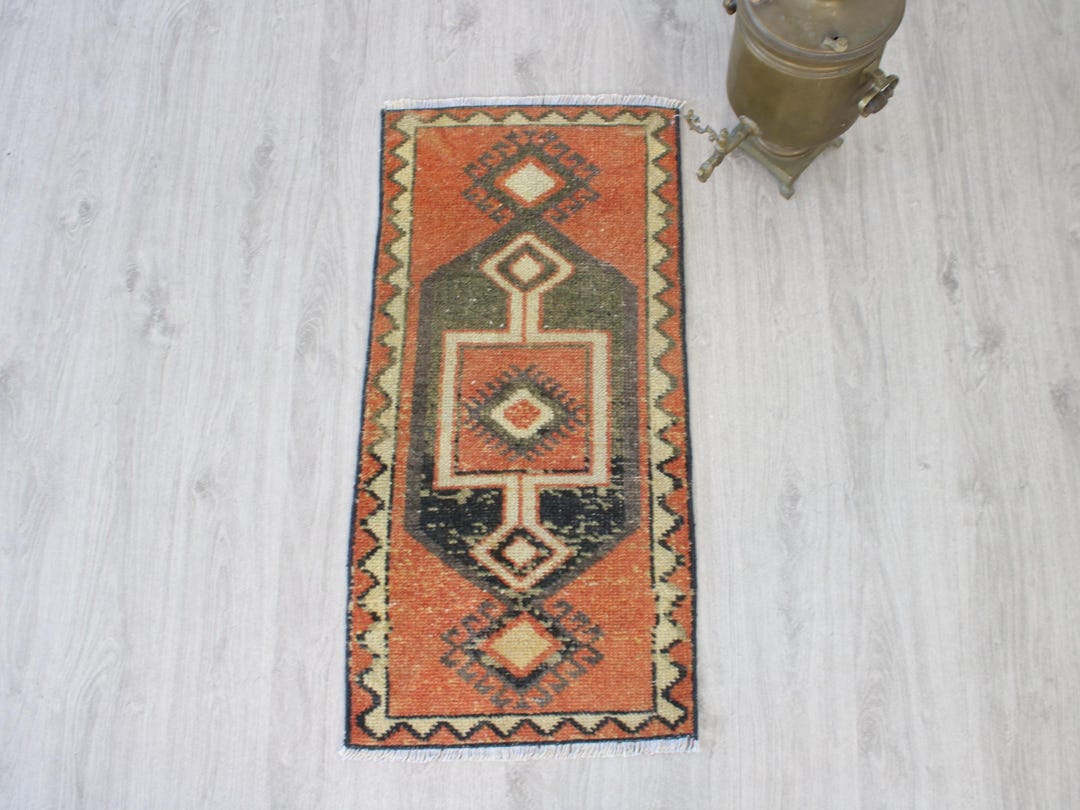 Welcome Rug, 2x3 Ft, Vintage Orange Gray Anatolian Doormat, Entry Rug ...