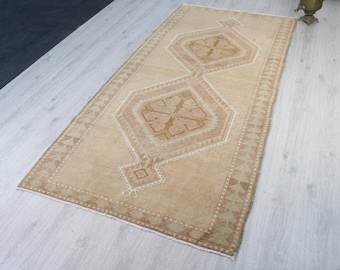 Brown Beige Turkish Rug, Anatolian Trible Rug, Vintage Rug, Wool Area Rug, Living Room Rug, Kitchen Rug, Bedroom Rug, 4x9 Ft