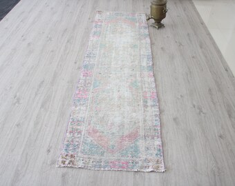 2x8 Beige Pink Runner, Handmade Rug, Kitchen Rug, Bedroom Rug, Oriental Rug, Turkish Rug, Vintage Rug, Bohemian Rug, Thin Rug, Runner Rug
