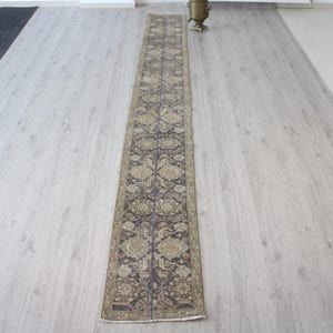 Handmade Wool Patchwork Runner Rug, 2x13 ft, Vintage Oushak Carpet