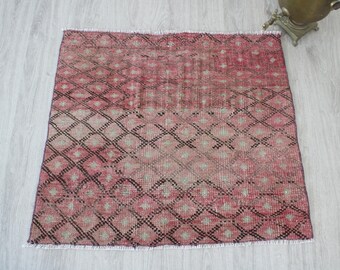 Lila Akzent Teppich, Vintage Teppich, Wollteppich, Antiker Küchenteppich