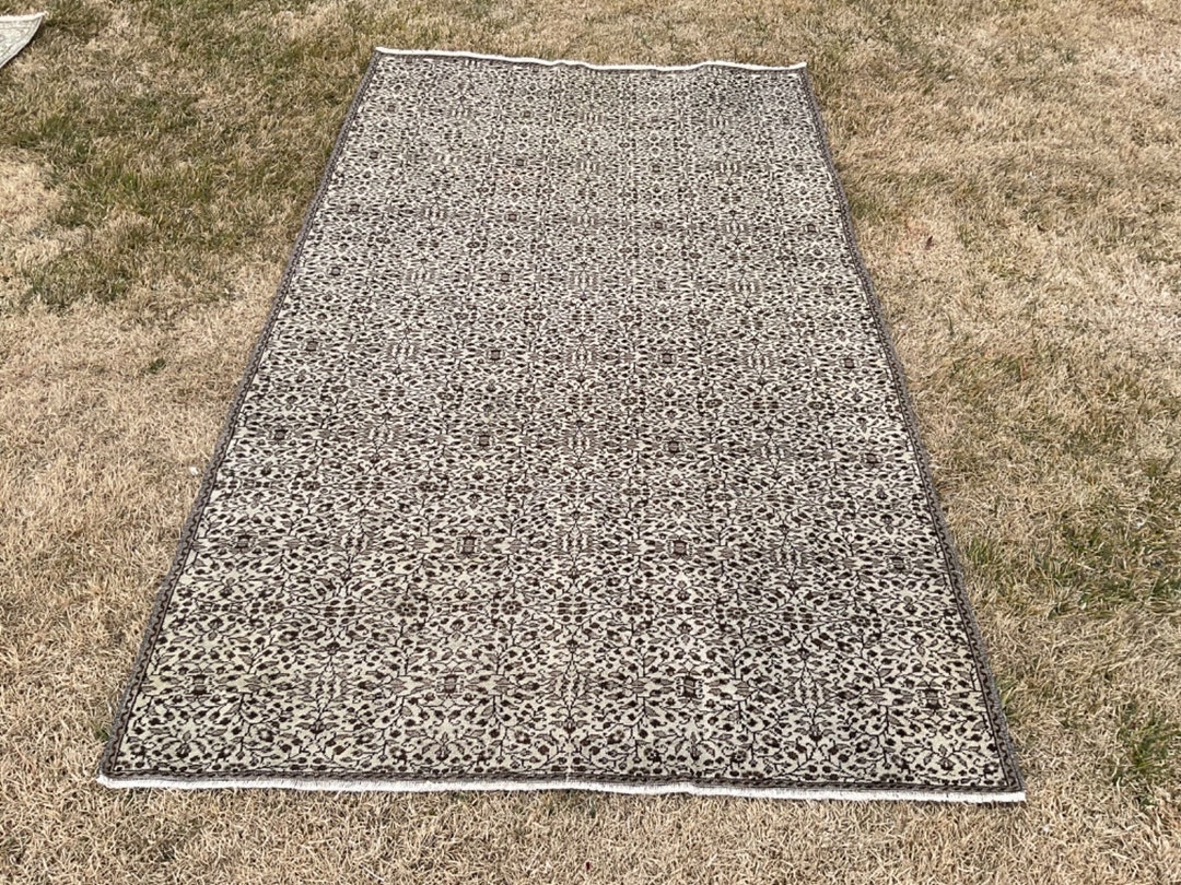 4x8 Beige Brown Rug, Handmade Rug, Kitchen Rug, Oriental Rug, Wool Rug