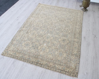 Faded Beige Rug, Area Rug, 5x7Ft, Handmade Rug, Oriental Rug, Turkish Area Rug, Oushak Rug, Traditional Rug
