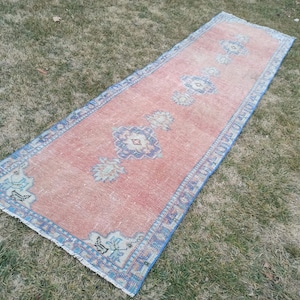 3x10 Runner, Vintage Runner Rug, Turkish Oushak Rug, Red Beige Runner, Handmade Rug, Oushak Runner Rug, Hallway Rug, 3x10 Rug, Wool Rug
