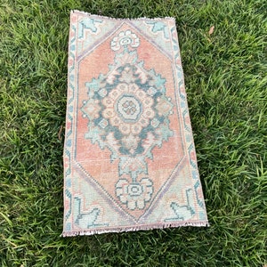 1x3 Pink Doormat Rug, 1x3 Oushak Rug, Small Area Rug, Vintage Rug, Oriental Area Rug, Tribal Area Rug, Home Decor Rug, 1x3 Bathmat Rug, 1x3