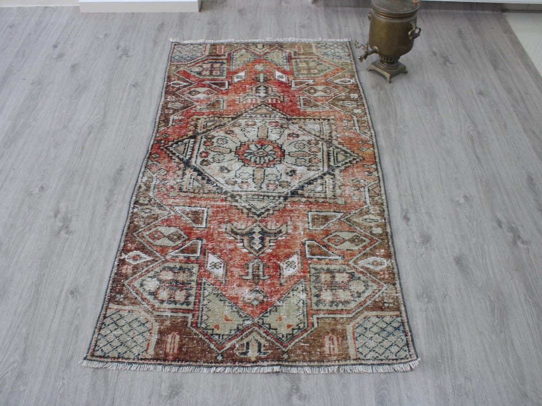 3x6 Red Accent Rug, Vintage Turkish Rug, Wool, Kitchen, Bedroom ...