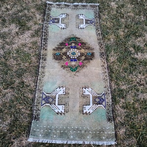 Small Handmade Rug, 2x3 Oushak Rug, BrownTurkish Rug, Vintage Rug for Entrance, Anatolian Doormat Rug, Entry Rug Indoor, Tiny Rug, Faded Rug