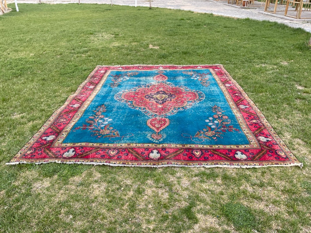 9x12 Blue Color Anatolian Rug, Vintage Heriz Rug, 9x12 Oversize Rug