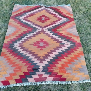 Handmade KILIM Rug, Multicolor kilim, Jute Rug wool rug Kilim Dhurrie; traditional Indian; Chic Victorian Hipster, Custom Rugs