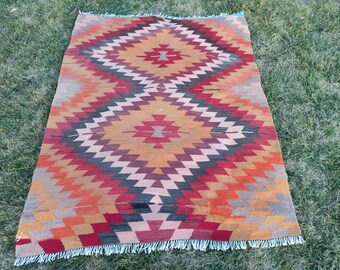 Handmade KILIM Rug, Multicolor kilim, Jute Rug wool rug Kilim Dhurrie; traditional Indian; Chic Victorian Hipster, Custom Rugs