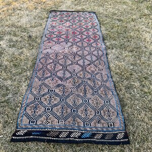 Turkish Kilim, Vintage Kilim, Runner Kilim, Oushak Kilim, 3x9 Feet Black Kilim, Organic Kilim, Hallway Kilim
