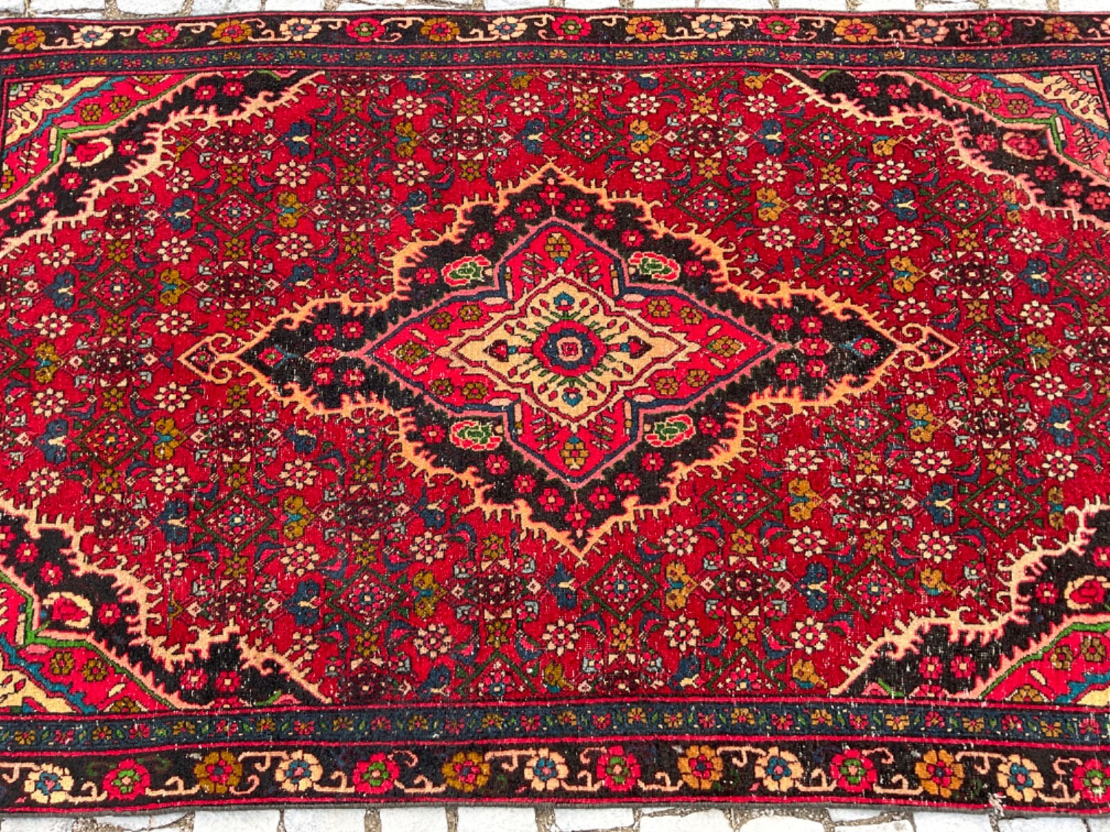 Persian Heriz Rug 4x6 Persian Rug Red Blue Area Rug Hand Etsy