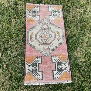 1x3 Red Doormat Rug, Turkısh Area Rug, Oriental Rug, Boho Rug, Kitchen Rug, Bathroom Decor Rug, 1x3 Wool Rug, Bedroom Rug, 1x3 Red Rug, 1x3