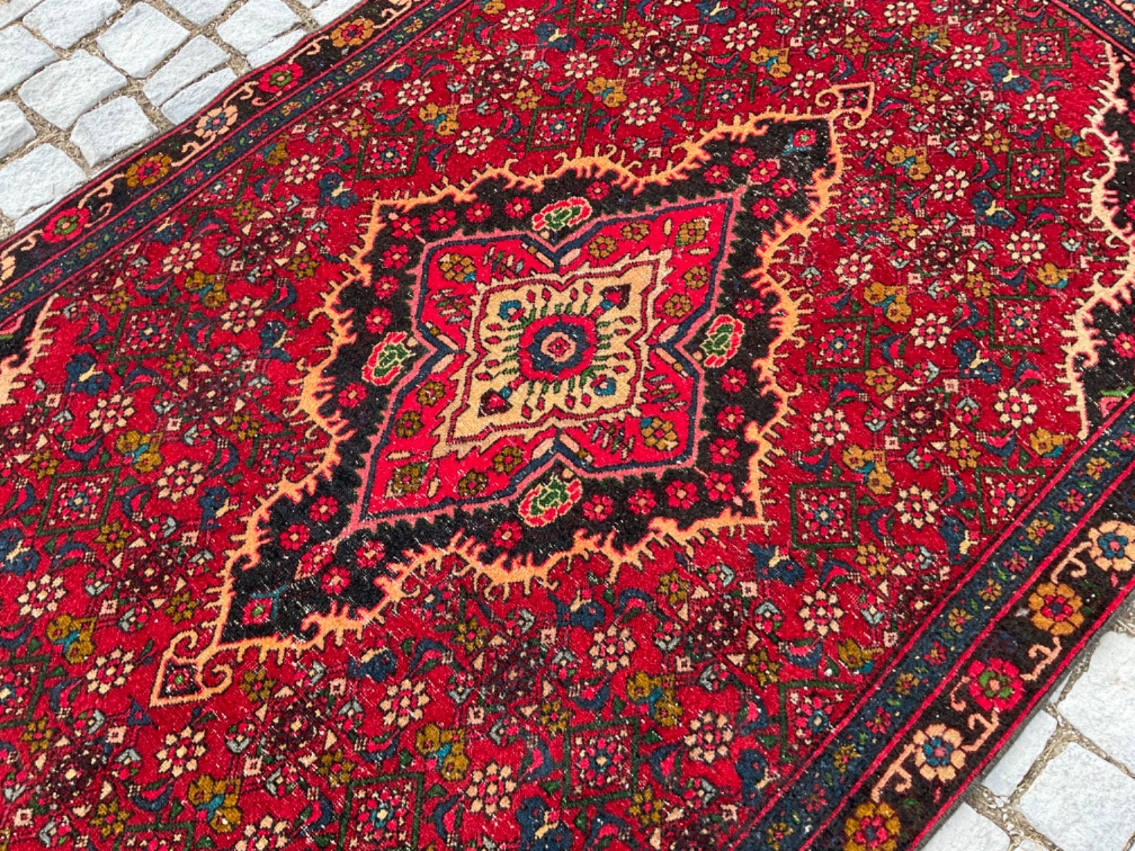 Persian Heriz Rug 4x6 Persian Rug Red Blue Area Rug Hand Etsy