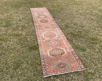 3 x 15 Tapis fait main, Tapis oriental, Chemin de cuisine, Tapis de couloir, Tapis antique, 3 x 15 pieds, Tapis nomade, 2,9 x 14,7 pi