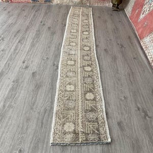 1x9, Neutral Runner Rug, Long Runner Rug, Handmade Rug, Oushak Runner, Turkish Runner Rug, Oriental Rug, Kitchen Runner Rug, Rugs,1.4x9.4 ft