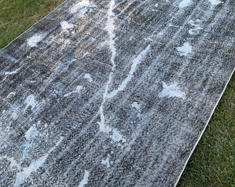 Farmhouse Gray Oushak Rug 7x10 Gray -Rug For Bedroom -Gray Vintage Rug, Grey Overdyed Rug Living Room -Turkish Grey Rug -Large Area Rug Gray