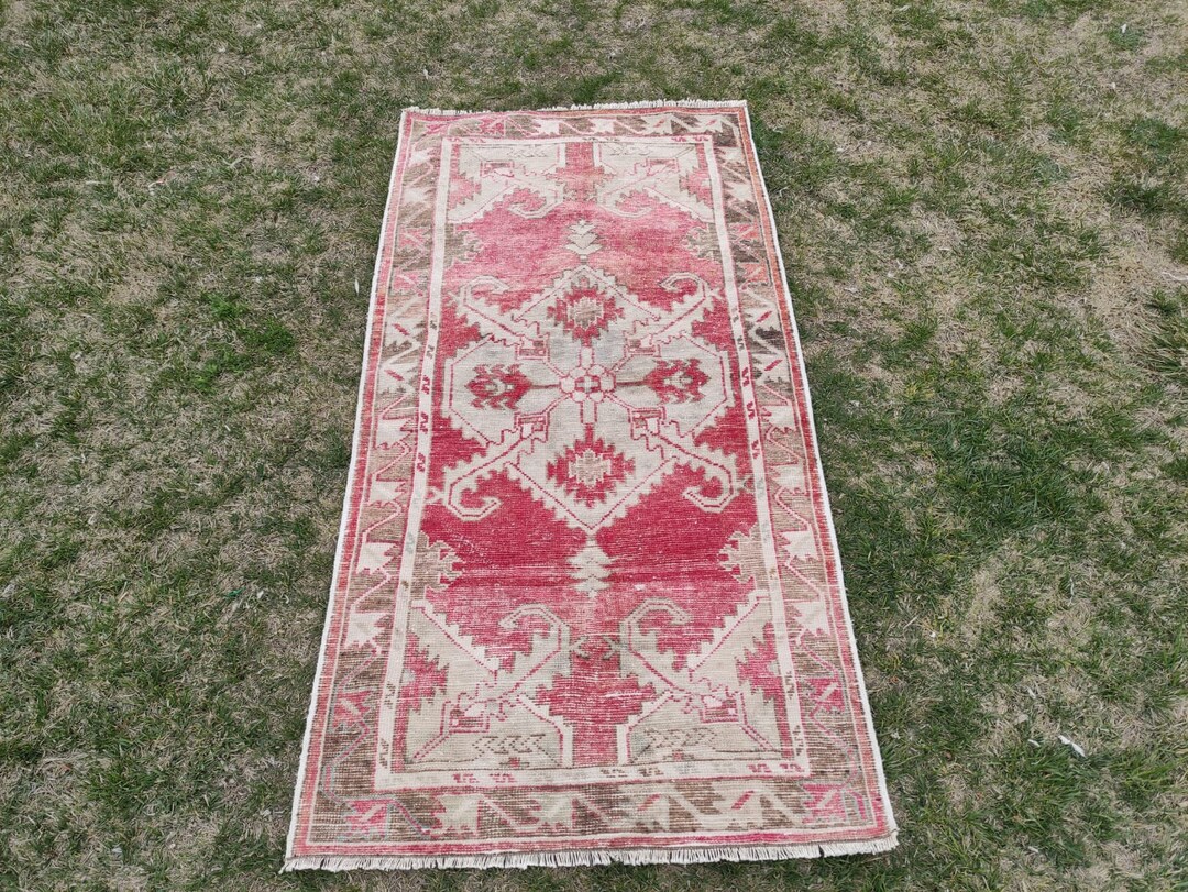 Faded Red Brown Handmade Small Turkish Entryway Rug 3x5 Ft Small Pale ...